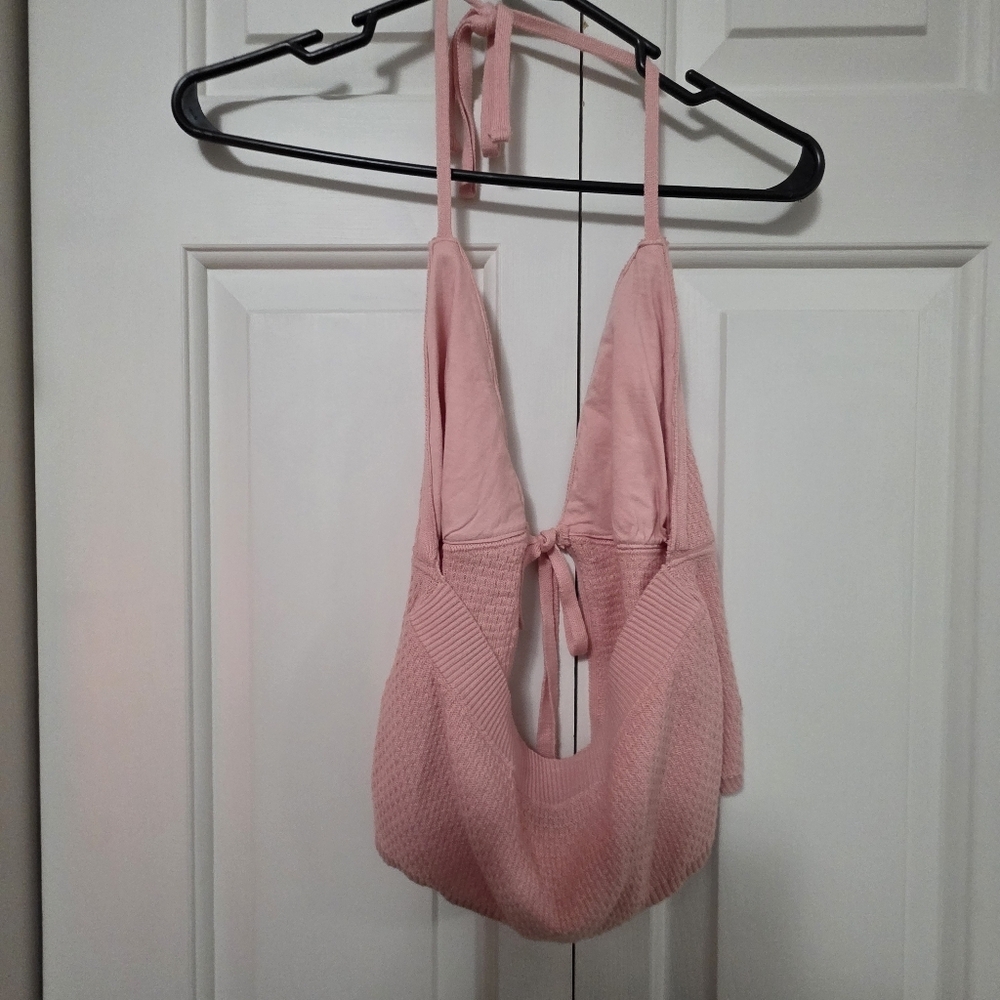 Social Tourist Pink Heart Halter Top Knit Size Small - Picture 5 of 9